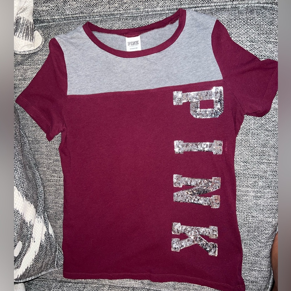 PINK VS bling T shirt maroon/gray